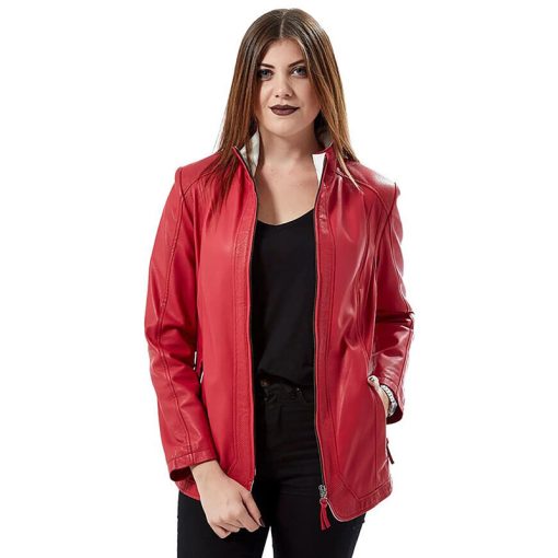 Women’s Real Red Leather Jacket - Image 4