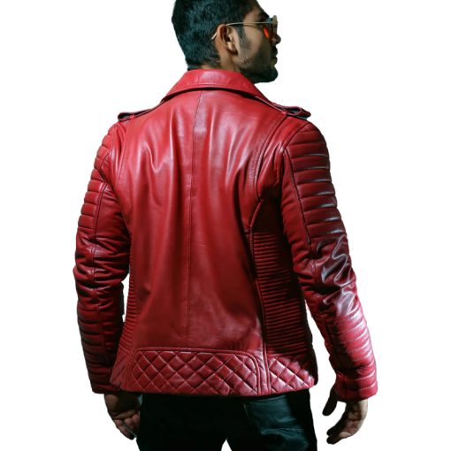 Men's Quilted Black Motorcycle Leather Jacket - Image 7
