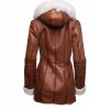 Womens Tan Leather Coat with Fur Hooded