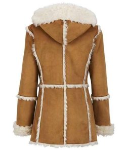 Women Suede Leather Shearling Fur Overcoat