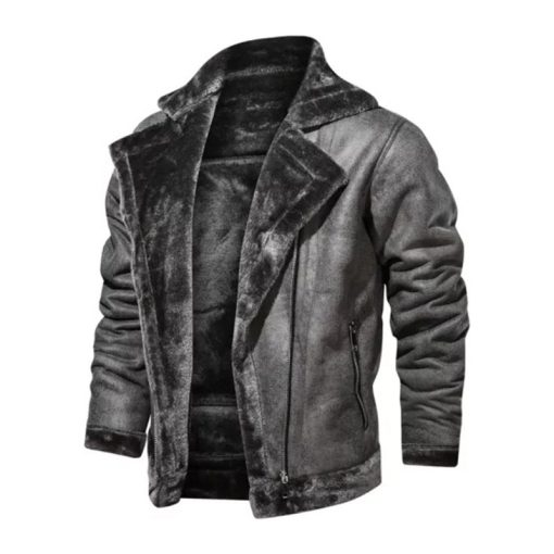 Men’s Aviator Pilot Bomber Fur Leather Black Jacket - Image 3