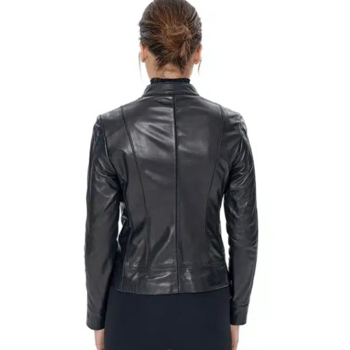 Women’s Real Black Leather Cafe Racer Jacket