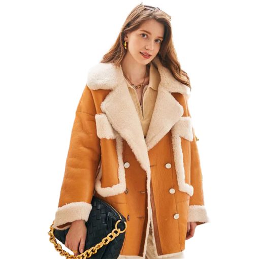Womens Shearling Sheepskin Aviator Coat