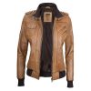 Women Camel Brown Bomber Leather Jacket