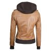 Women Camel Brown Bomber Leather Jacket