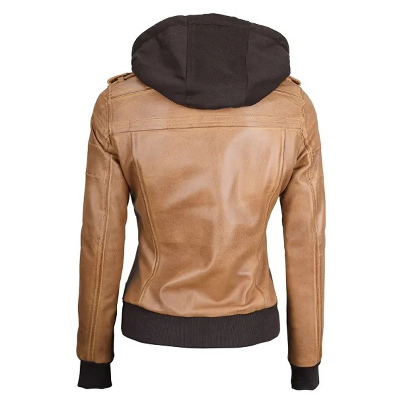 Women Camel Brown Bomber Leather Jacket