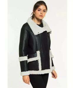 Women’s Black Leather White Shearling Coat