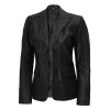 Women's Two Button Black Leather Blazer Jacket