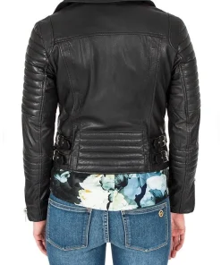 Womens-Brando-Style-Leather-Motorcycle-Jacket-Black-