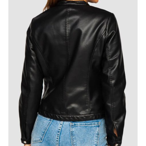 Women's Cafe Racer Black Leather Jacket - Image 2