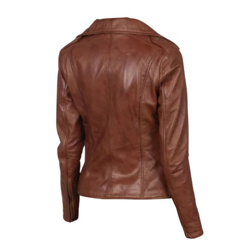 Women Elegant Asymmetrical Moto Jacket - Image 2