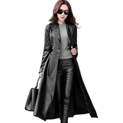 Women's Lambskin Leather Trench Jacket Over Coat