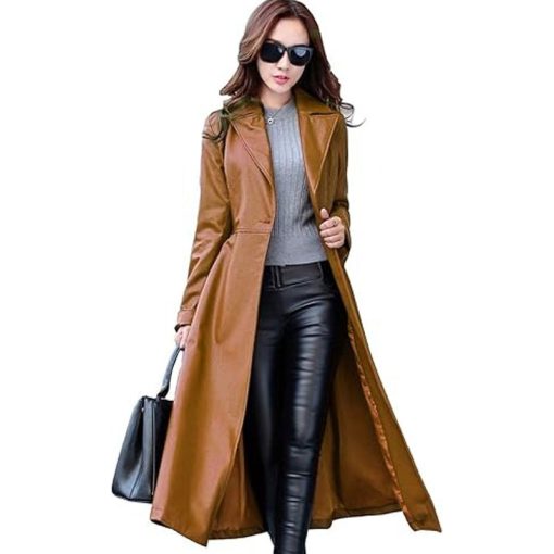 Women's Lambskin Leather Trench Jacket Over Coat
