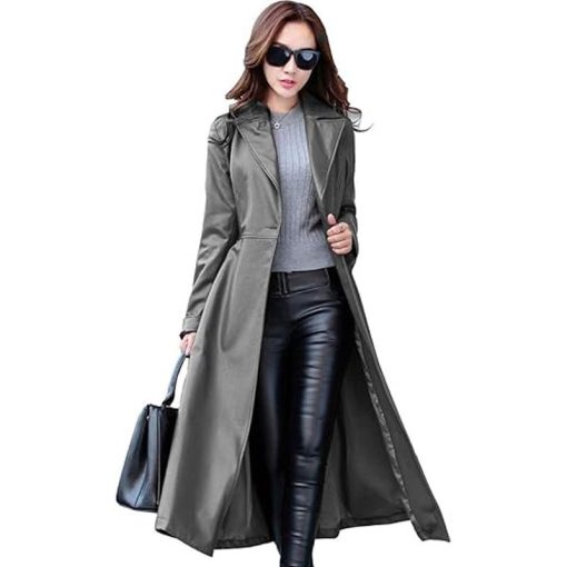 Women's Lambskin Leather Trench Jacket Over Coat