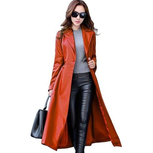 Women's Lambskin Leather Trench Jacket Over Coat