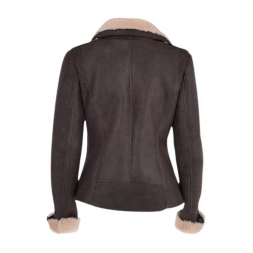 Women's Luxury Cream Brown Shearling Aviator Bomber Jacket - Image 2