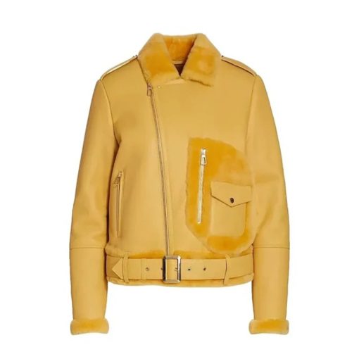 Women’s Orange Shearling Leather Jacket