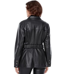 Women’s Real Black Leather Hip Length Coat