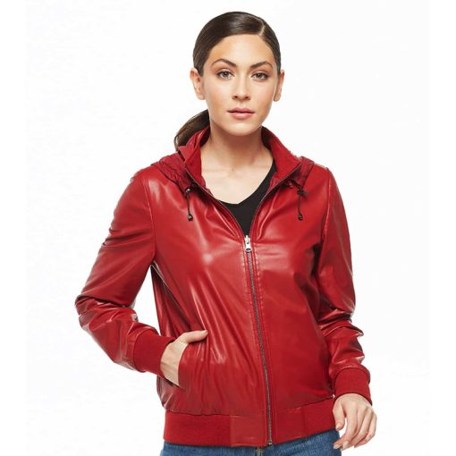 Women’s Real Red Leather Bomber Reversible Classic Jacket - Image 4