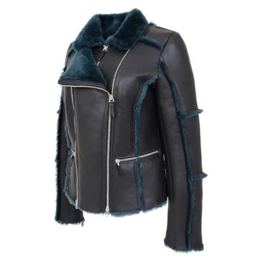 Womens Real Sheepskin Aviator Jacket - Image 3