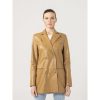 Women's Sand Double Breasted Leather Blazer