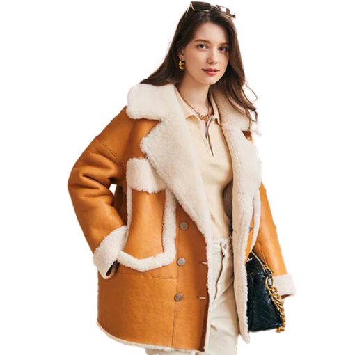 Womens Shearling Sheepskin Aviator Coat