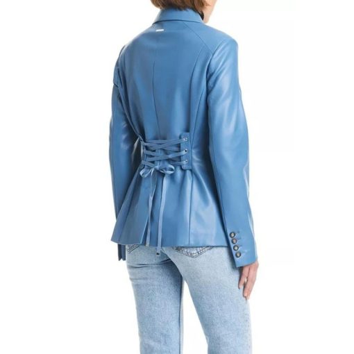 Women's Single Breasted Faux Leather Blazer - Image 2