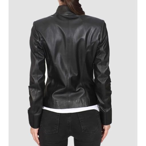 Women’s Real Black Leather Biker Style Jacket - Image 2