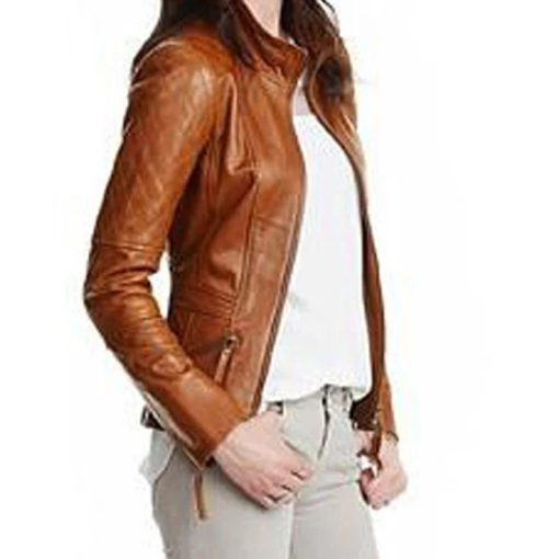 Women's stylish English Tan leather jacket