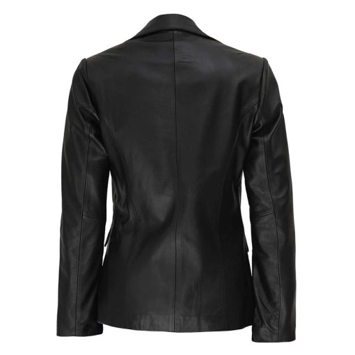 Women's Two Button Black Leather Blazer Jacket