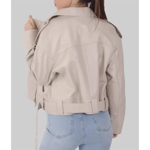 Women's Cream Biker Leather Jacket