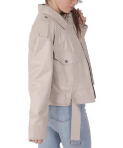 Women's Cream Biker Leather Jacket