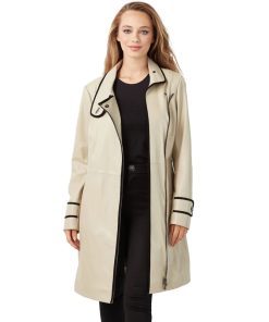 Women’s Real Beige Leather Trench Alaska Coat