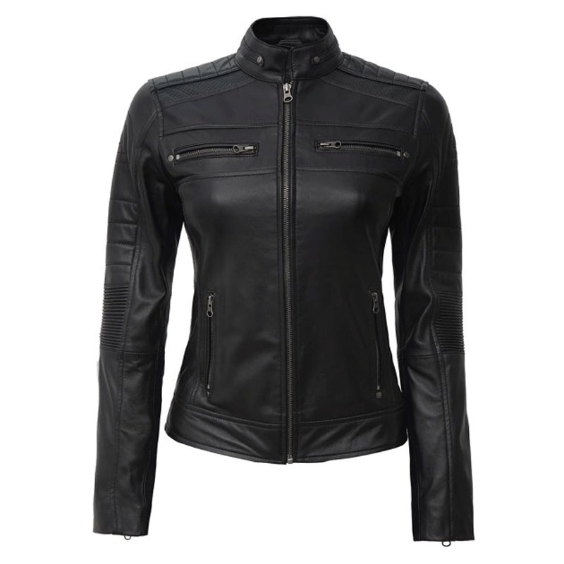 Women's Black Cafe Racer Leather Jacket