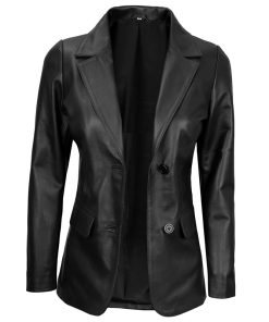 Women's Two-Button Real Leather Blazer