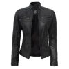 Women's Black Cafe Racer Leather Jacket