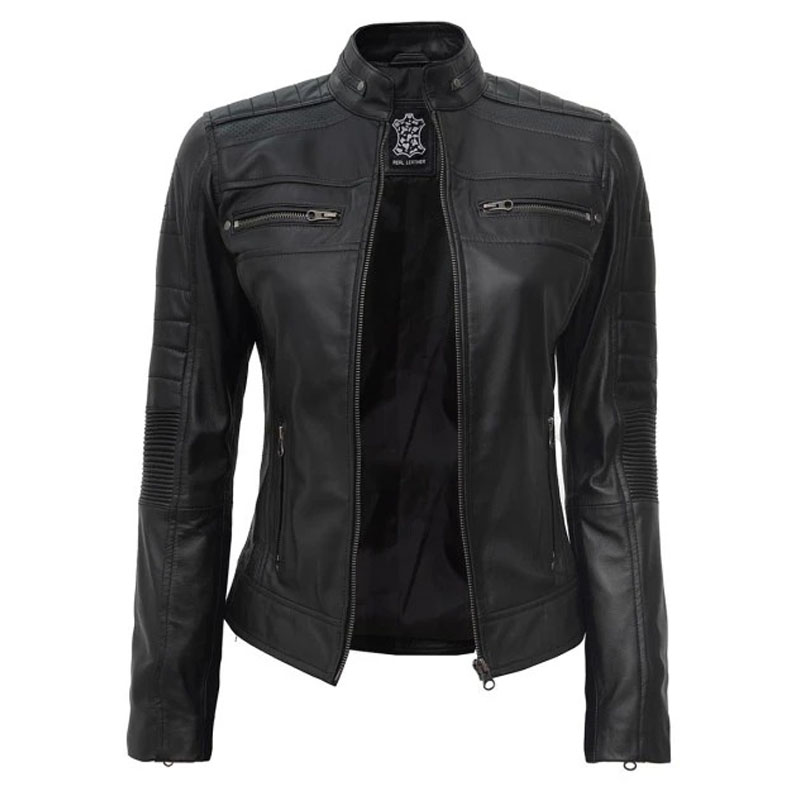 Women's Black Cafe Racer Leather Jacket
