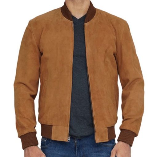 Men's Bomber Brown Suede Leather Jacket