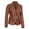 Women's Double Breasted Brown Leather Blazer Jacket