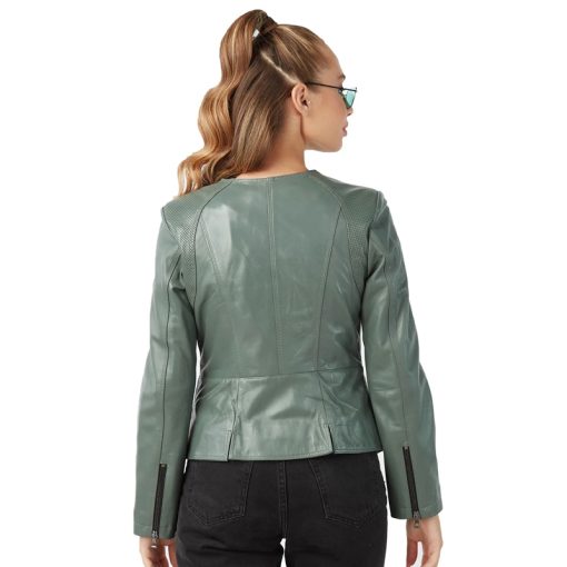 Women’s Real Sage Green Leather Jacket - Image 5