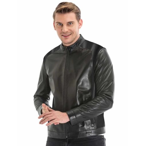 Men’s Real Black Leather Slim Fit Jacket - Image 4