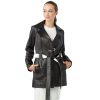 Women’s Real Black Leather Trench Short Coat