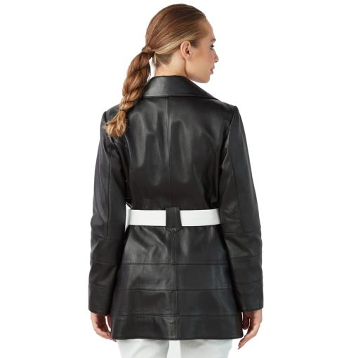 Rebecca Women’s Real Black Leather Trench Short Coat - Image 7