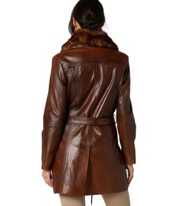 Women’s Real Brown Leather Long Trench Coat