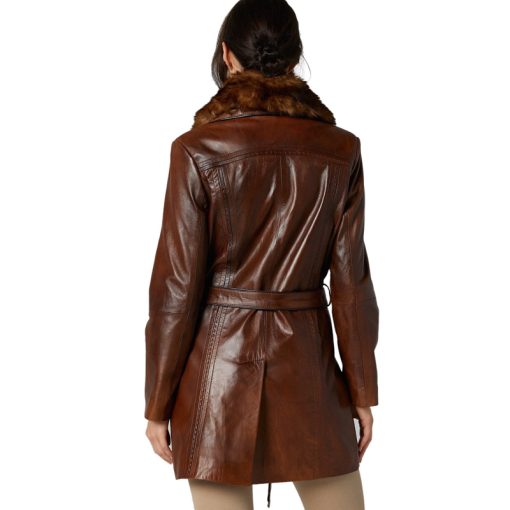Women’s Real Brown Leather Long Trench Coat