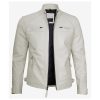 Mens Quilted Shoulder Off White Leather Jacket