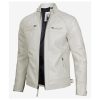 Mens Quilted Shoulder Off White Leather Jacket