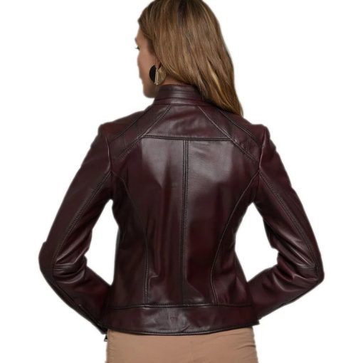 Women’s Real Dark Brown Leather Brando Style Jacket - Image 4
