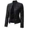 Women's Black Cafe Racer Leather Jacket