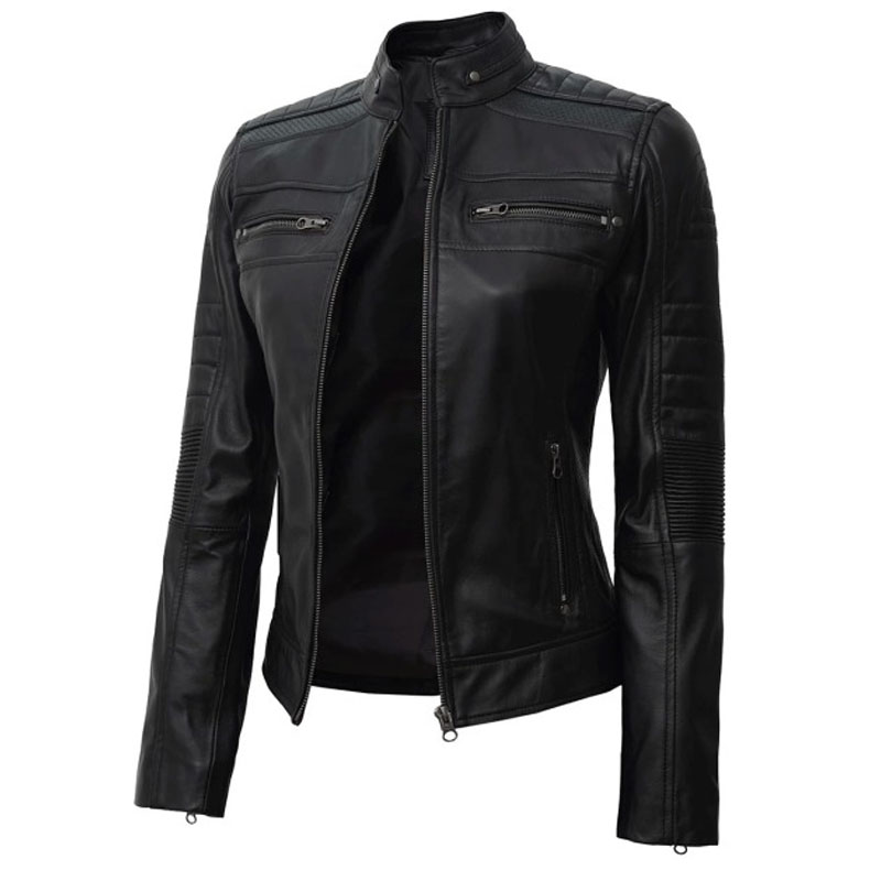 Women's Black Cafe Racer Leather Jacket